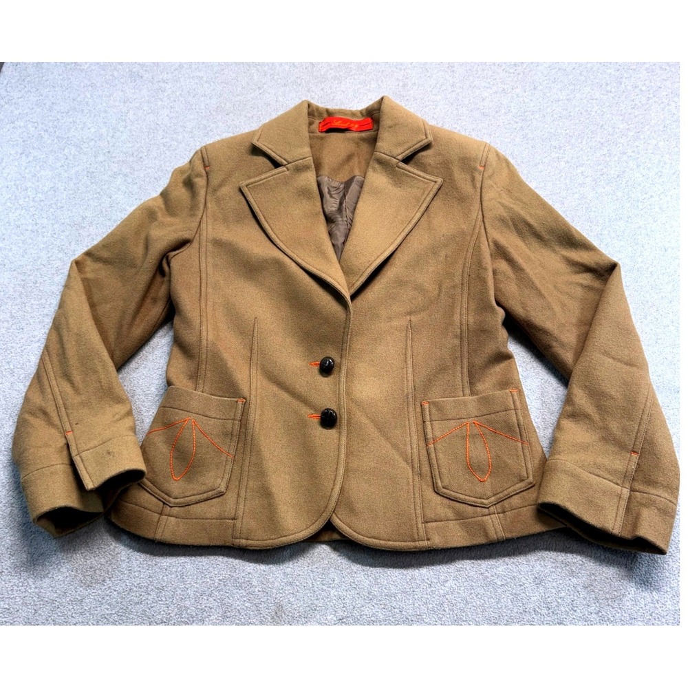 Level 99 Womens S Wool Blazer Brown Orange Stitch Y2K Fitted Jacket Pockets